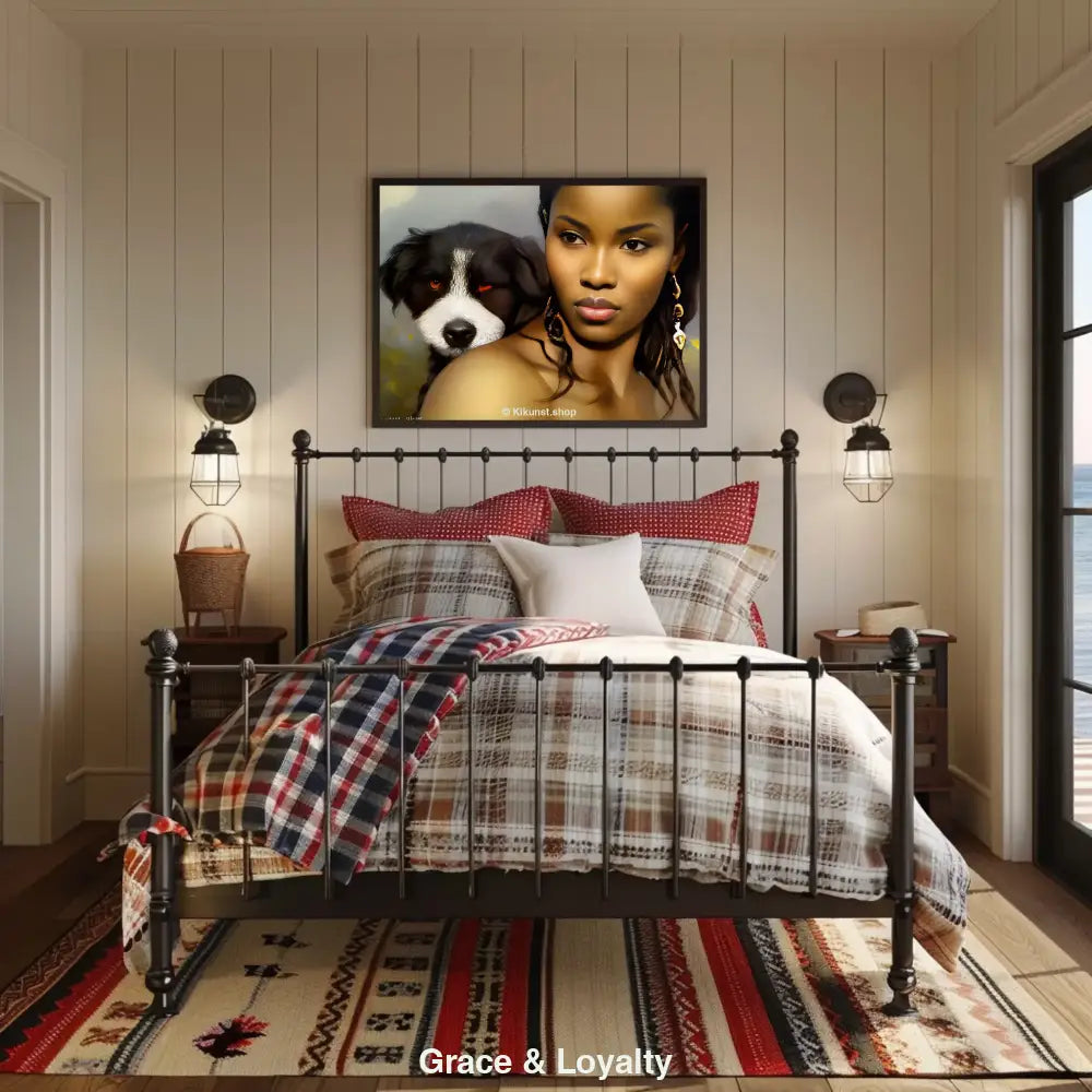 Kunstvolles Porträt einer Frau mit treuem Hund – emotionale Darstellung von Nähe und Verbundenheit als Wandbild