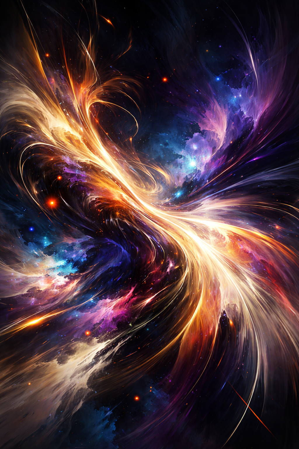 Abstrakte, fließende Farbformen mit leuchtenden Kontrasten und surrealer Atmosphäre