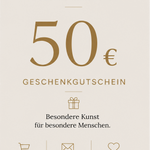 Edler 50 € Geschenkgutschein für moderne Wandkunst von Kikunst.shop in elegantem Design mit Gold- und Marmorelementen.