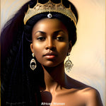 Porträt einer afrikanischen Frau mit ausdrucksstarken Gesichtszügen und lebendiger digitaler Farbgebung.