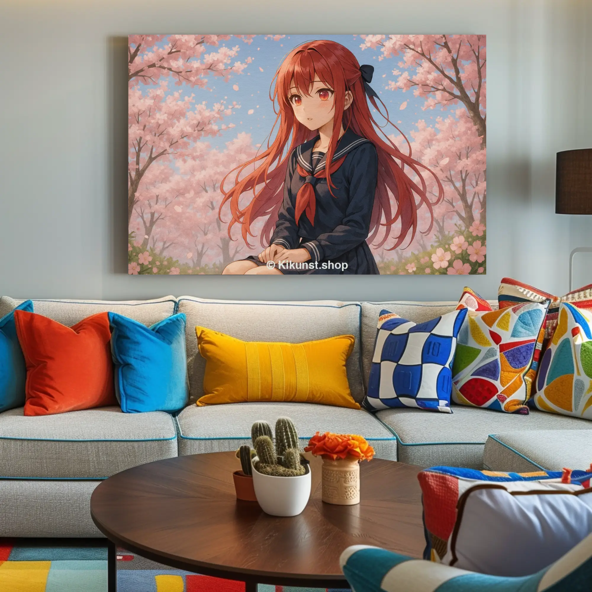 Anime Wandbild mit Kirschblüten und romantischer Frühlingsstimmung