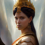 Porträt einer arabischen Frau mit stilvollen Texturen und mystischem, orientalischem Flair – KI-generiertes Kunstwerk.