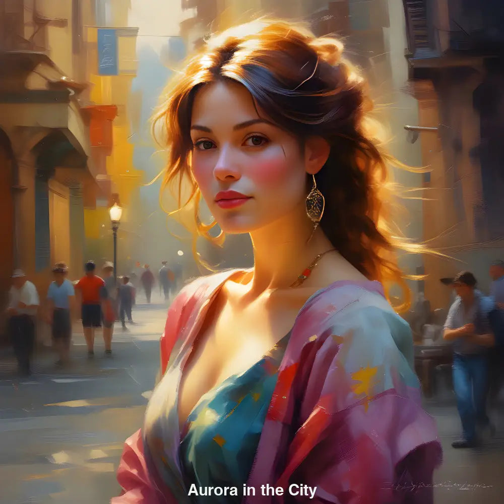 Frau im goldenen Licht einer Stadtgasse, umgeben von urbanem Trubel, strahlt Ruhe und stille Entschleunigung aus.