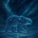 sternenbär in einer eislandschaft bei nacht – ki kunst mit galaxieeffekt