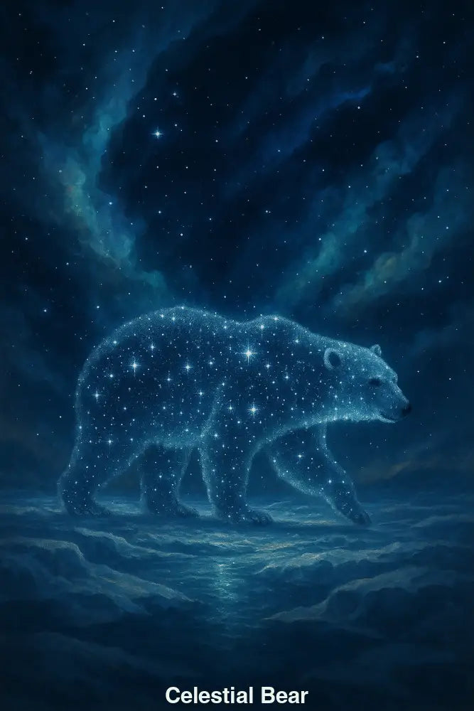 sternenbär in einer eislandschaft bei nacht – ki kunst mit galaxieeffekt