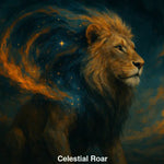 Digitales Gemälde eines Löwen mit galaktischer Mähne im Sternenhimmel