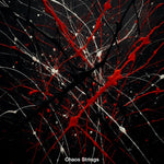 Abstrakte Farbspritzer in Rot, Weiß und Schwarz – wilde, energiegeladene AI Kunst