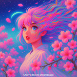 Anime-Figur mit regenbogenfarbenem Haar und Kirschblüten im Frühling