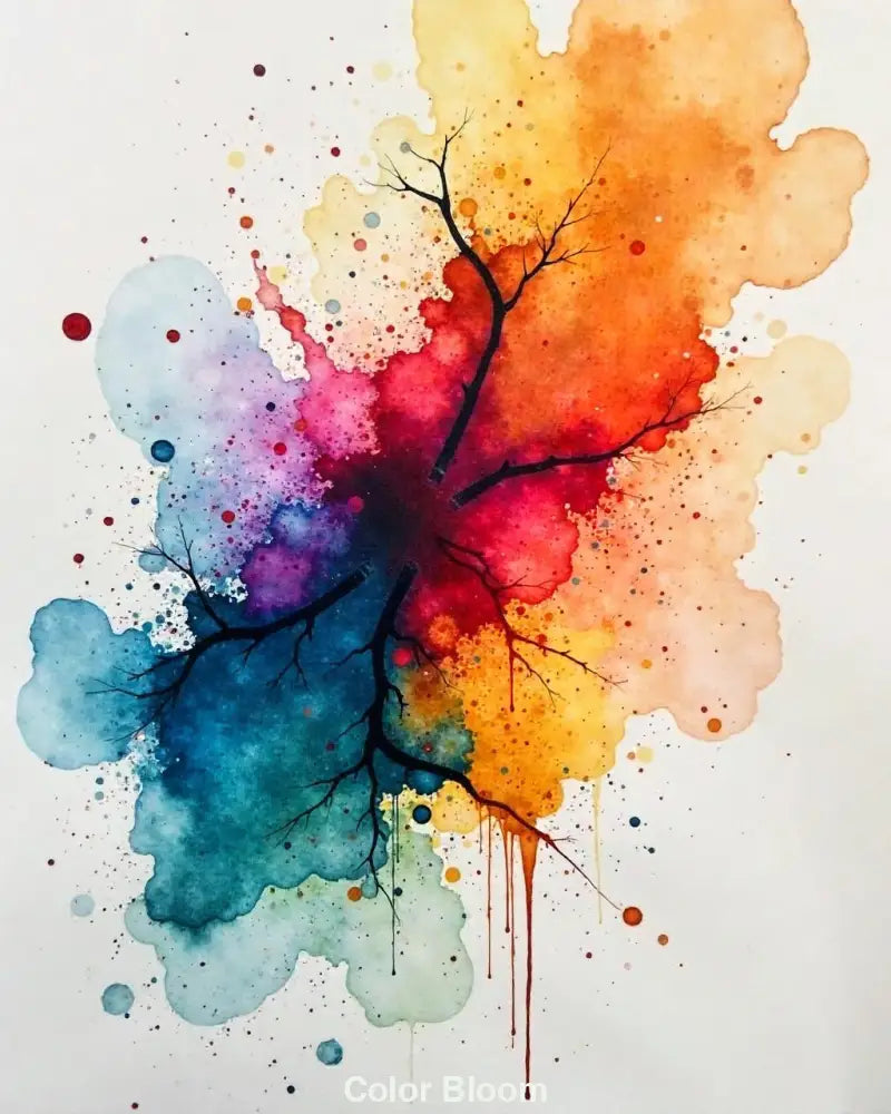 Abstrakte Wasserfarben-Explosion mit farbigen Verästelungen