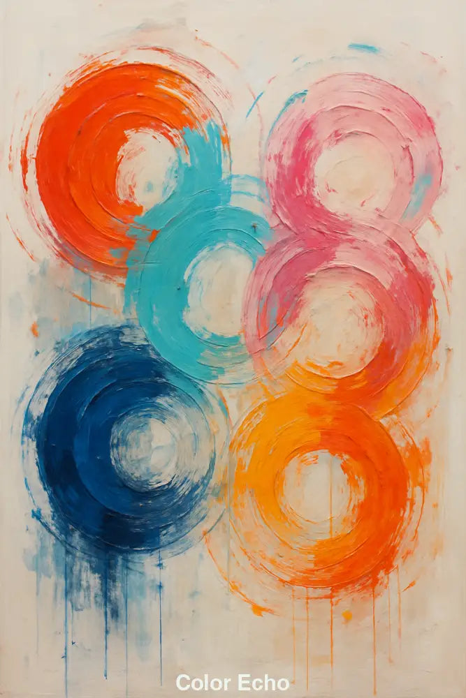 Farbstarke AI Art mit bunten Kreisen – abstraktes digitales Kunstwerk in Pop-Art-Ästhetik