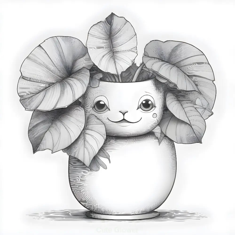 Niedlicher Pflanzencharakter im minimalistischen Line-Art-Stil mit freundlichem Gesicht für moderne Wohnräume.