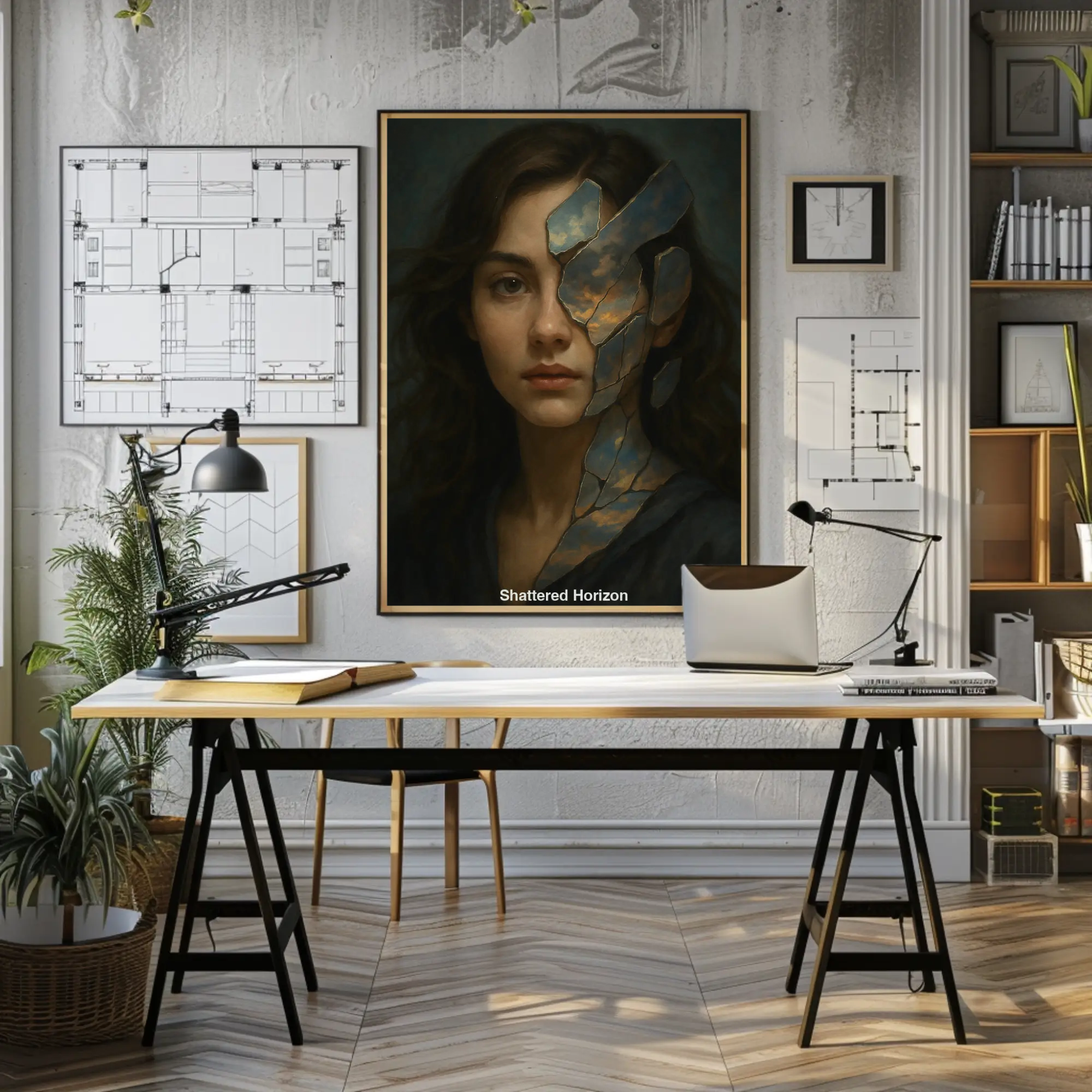 Mystisches Frauenportrait als modernes Wandbild mit Licht und Schatten
