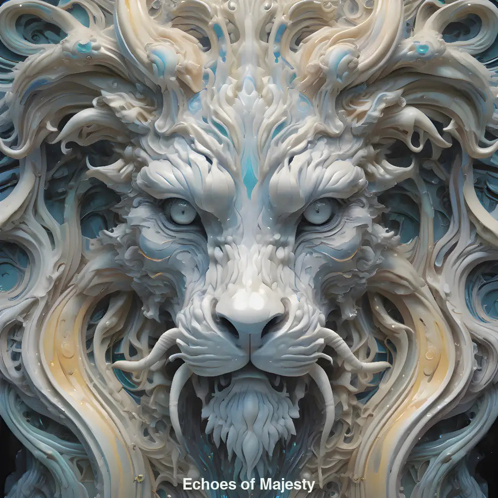 Ornamentaler Löwenkopf aus Elfenbein- und Goldstrukturen – symbolisiert ewiges