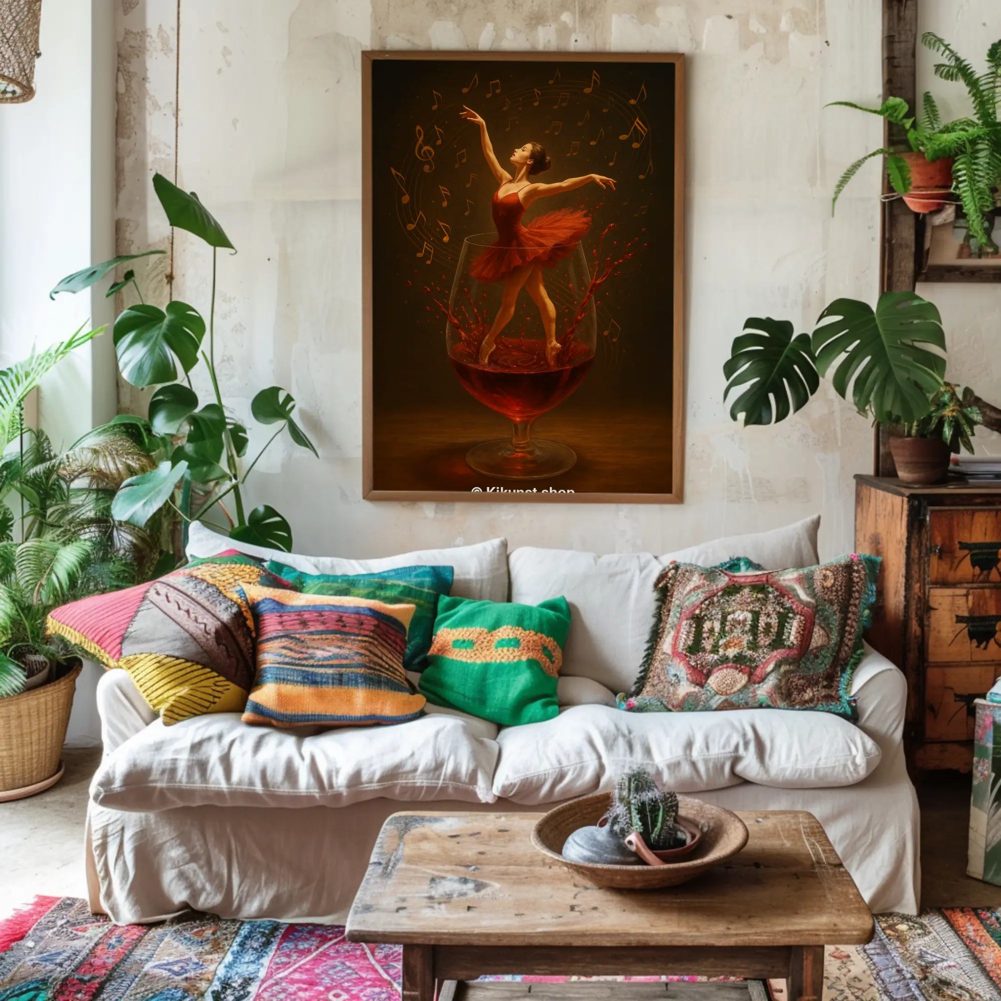 Tänzerin in warmen Rottönen als Fine Art Print im modernen Wohnzimmer