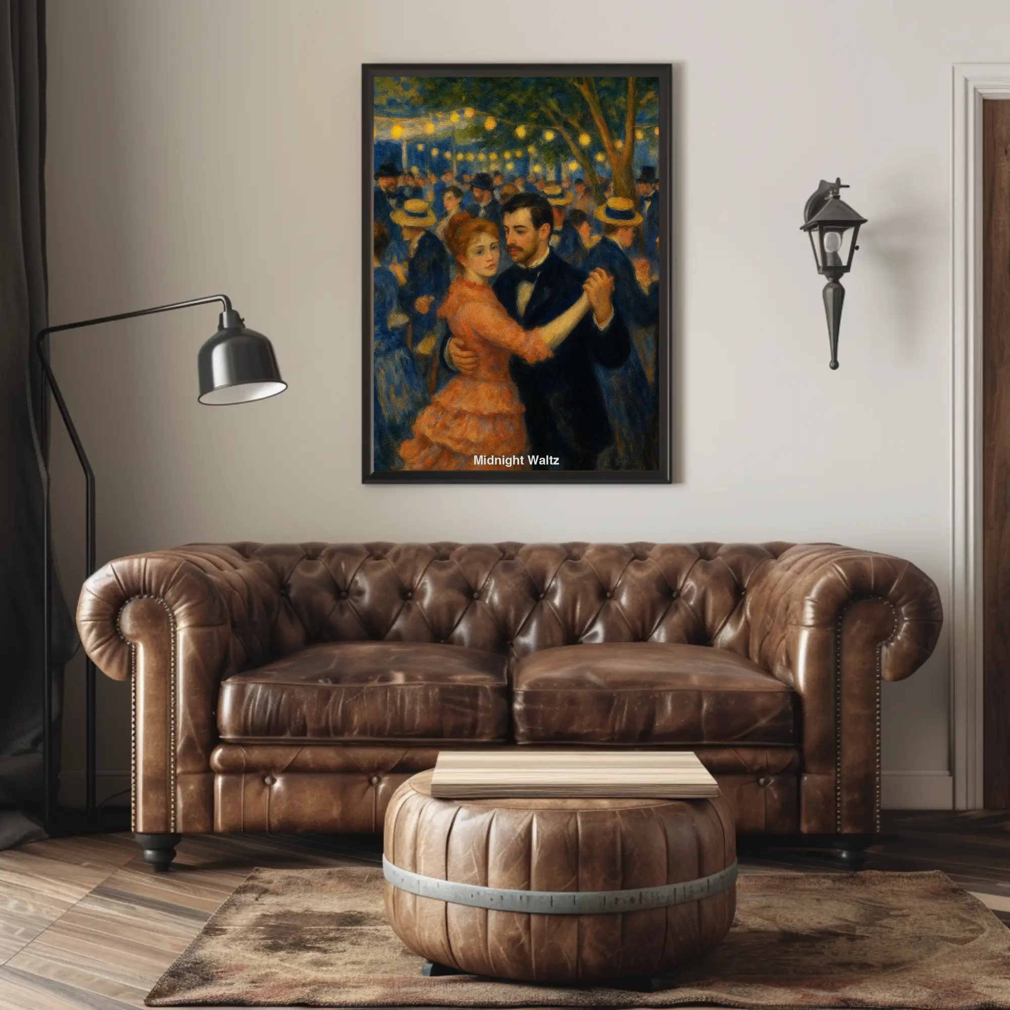 Atmosphärischer Fine Art Print mit nächtlicher Tanzszene und warmen Lichtfarben im Wohnzimmer
