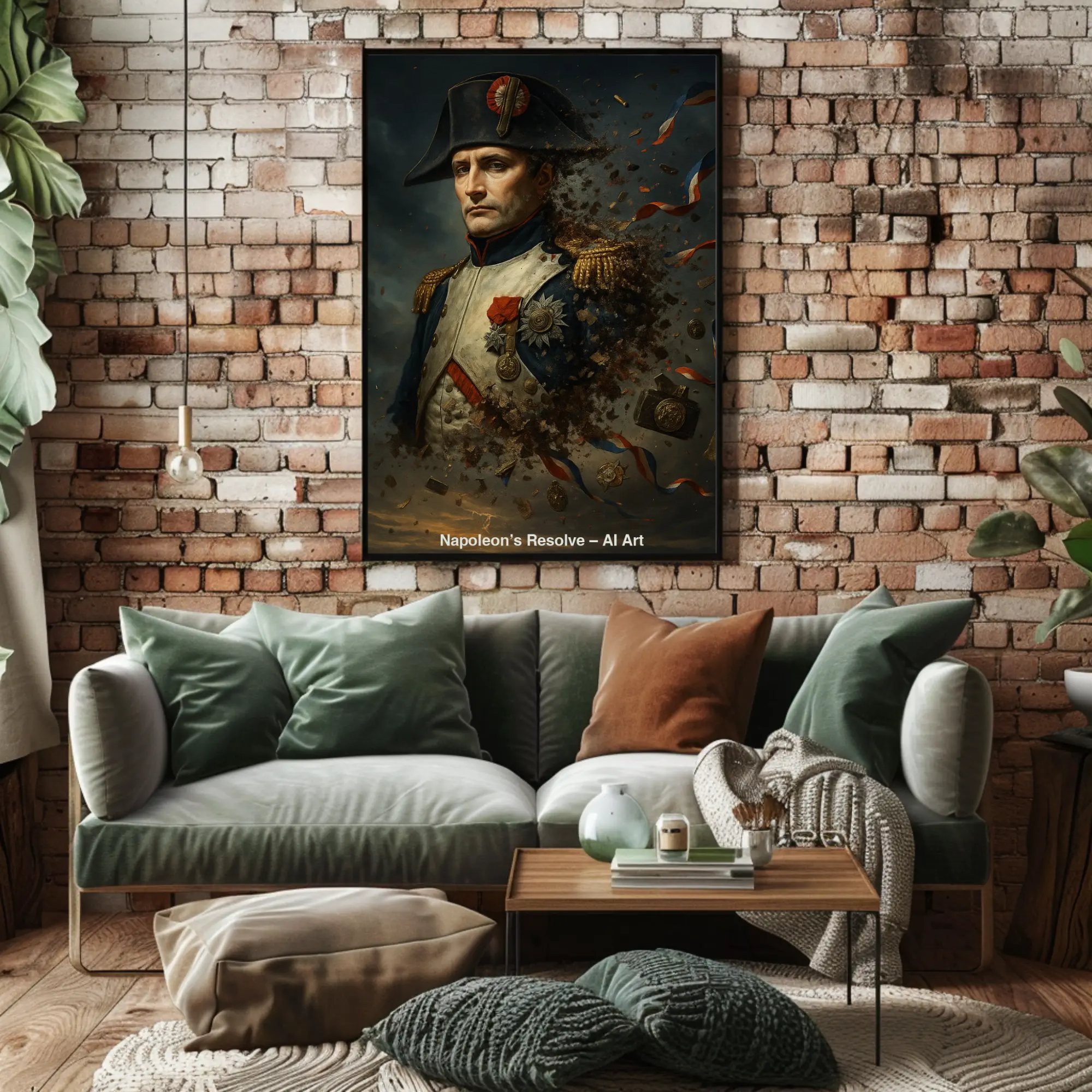 Dunkler historischer Fine Art Print mit napoleonischer Figur im stilvollen Wohnzimmer