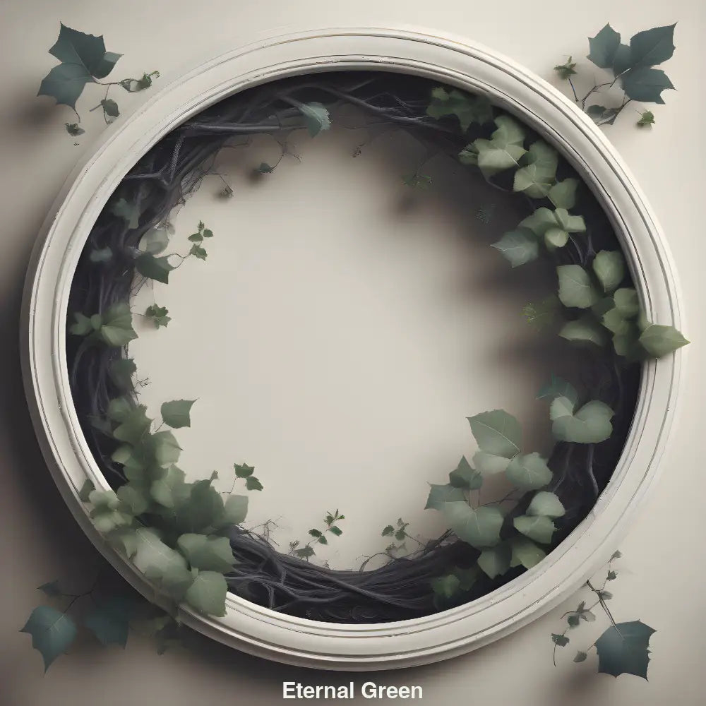 Harmonisch gerahmter Kreis mit zarten grünen Ranken und Blättern – symbolisiert Wachstum, Balance und Beständigkeit.