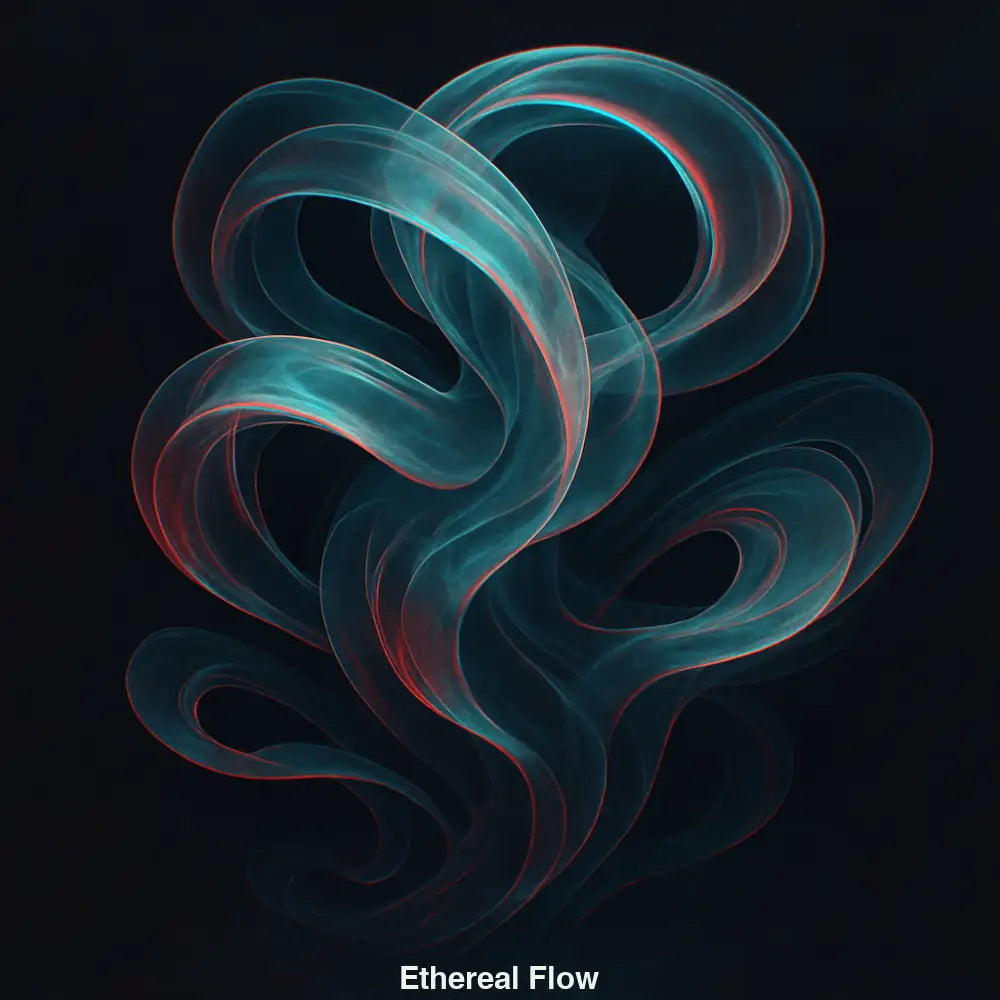 Leuchtende blaue Wirbel in abstrakter, schwebender Form auf schwarzem Hintergrund