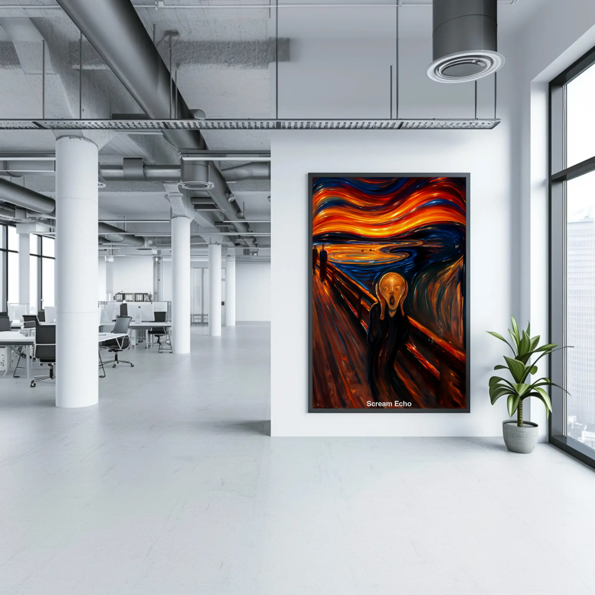Ausdrucksstarkes expressionistisches Wandbild mit intensiven Farben und dramatischer Stimmung