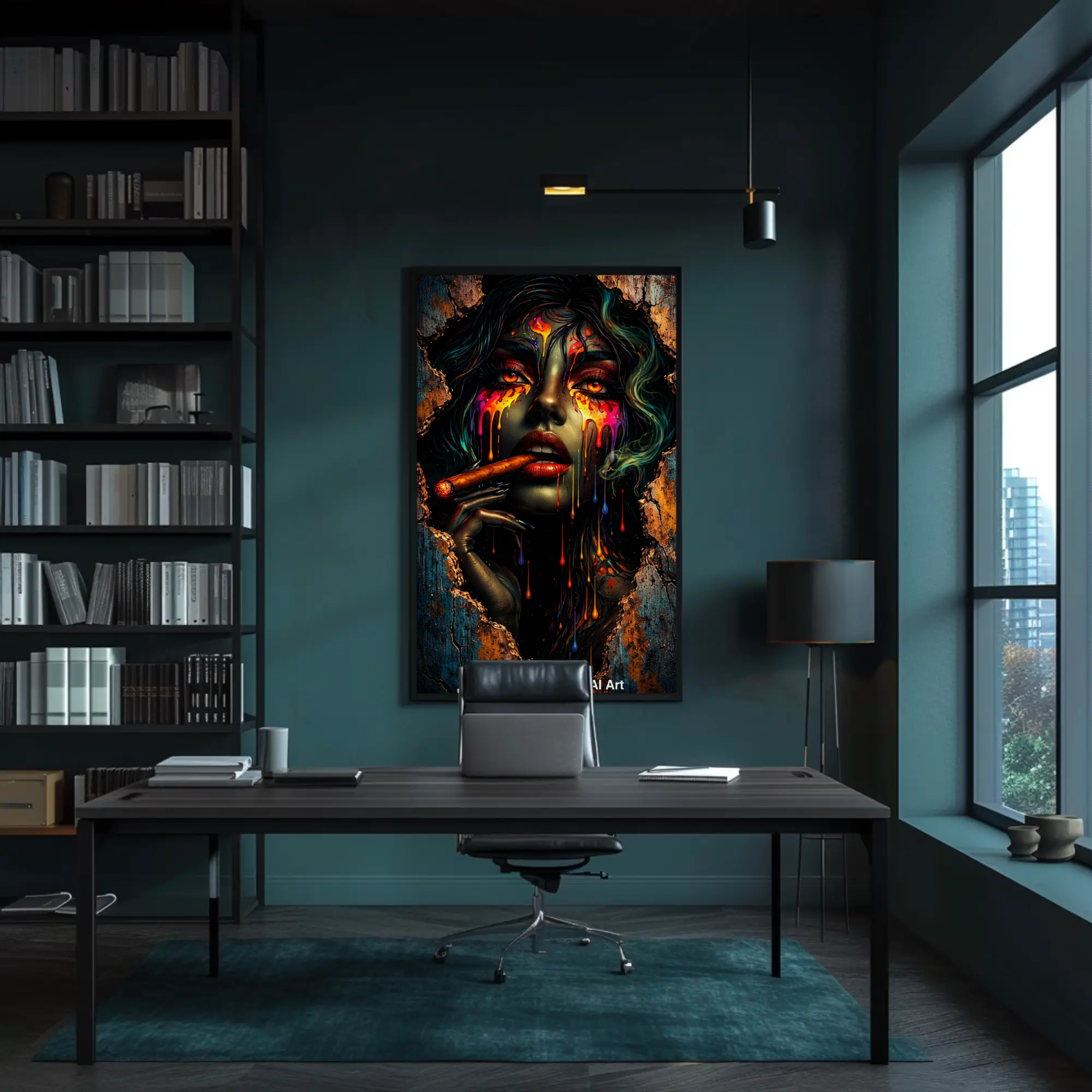 Ausdrucksstarkes Porträt mit Rauchstrukturen und leuchtenden Farben als Fine Art Print