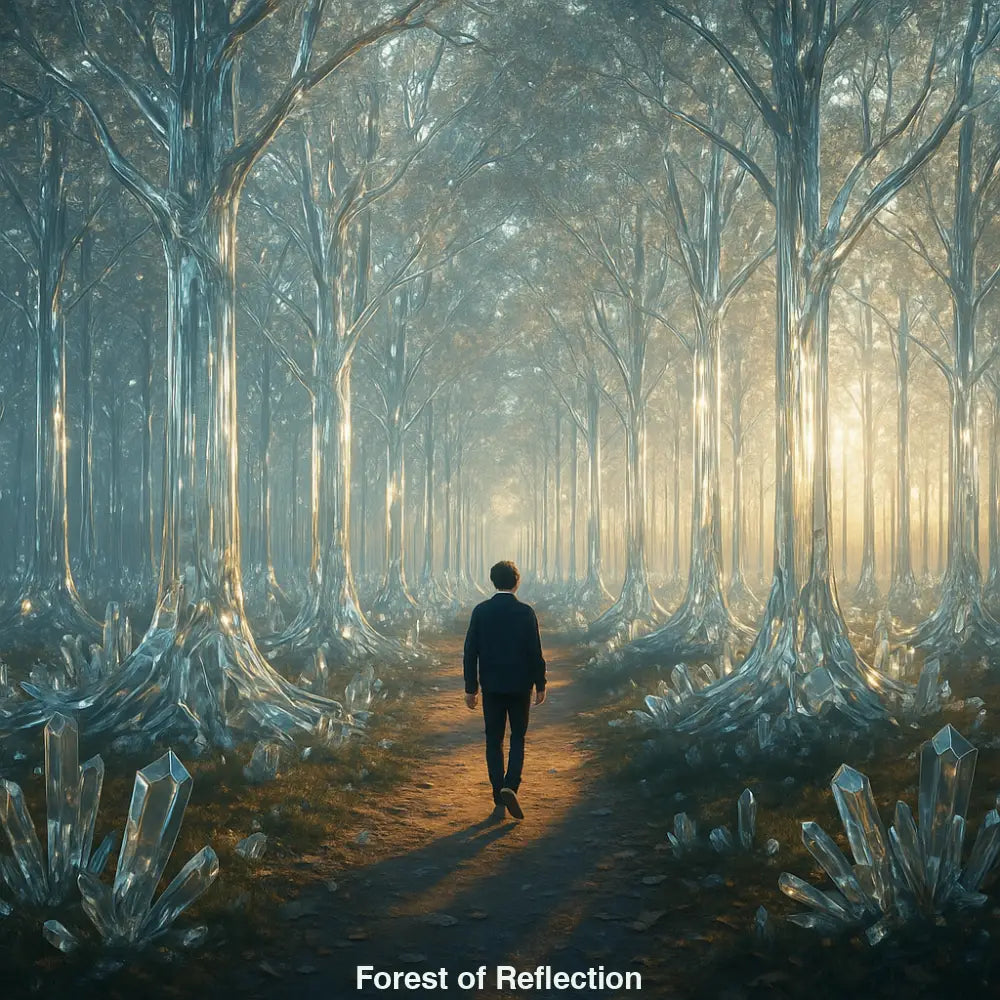 Schmetterlinge zwischen leuchtenden Blüten und Nebel in einem geheimnisvollen Wald – symbolisieren Freiheit und Harmonie.