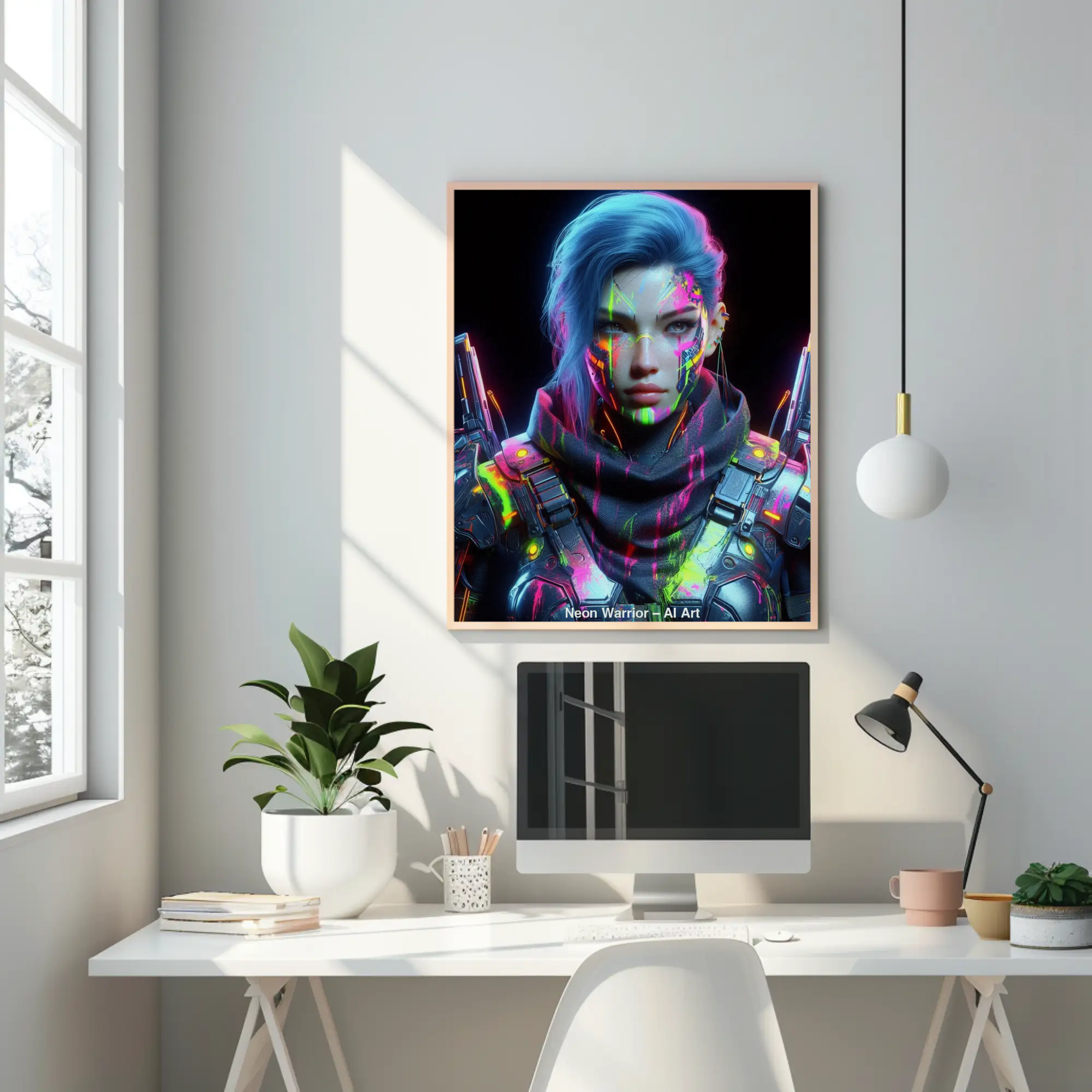 Leuchtender Fine Art Print mit futuristischem Charakter in modernem Wohnraum