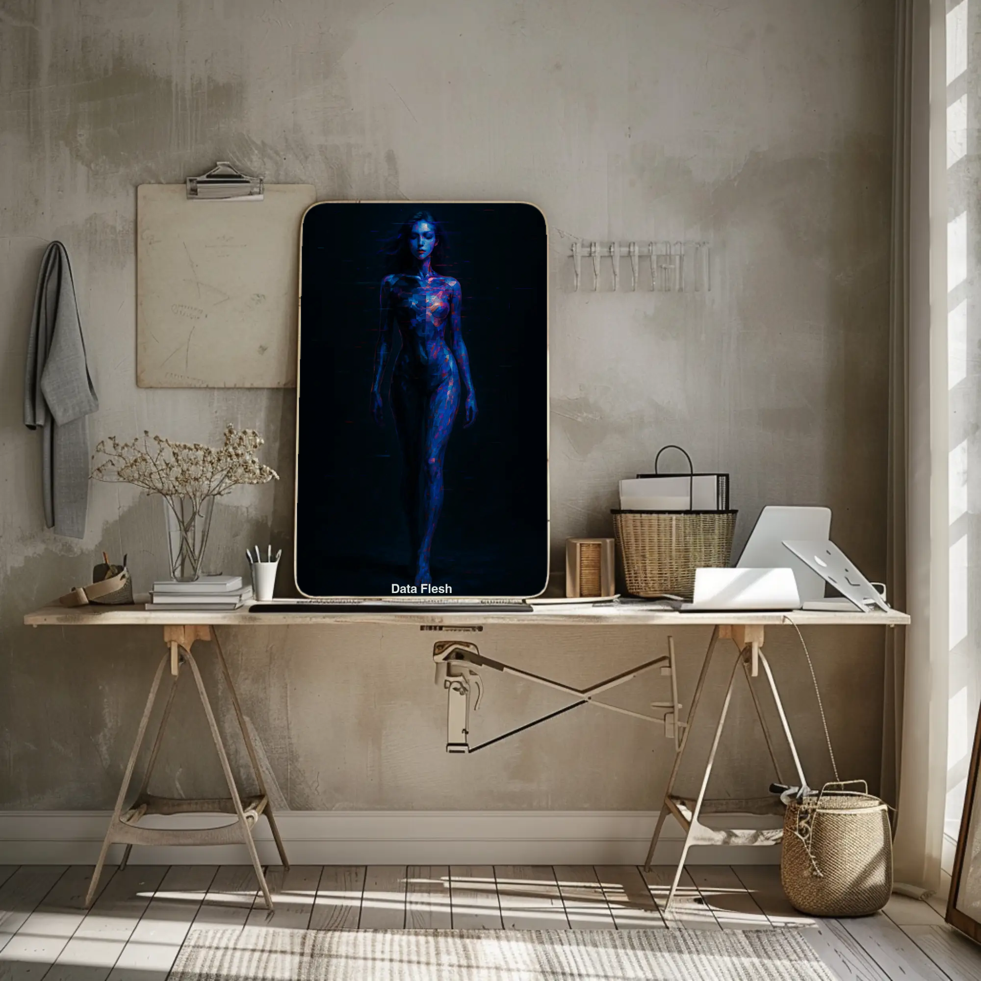 Kühles futuristisches Kunstwerk als Fine Art Print im modernen Badezimmer