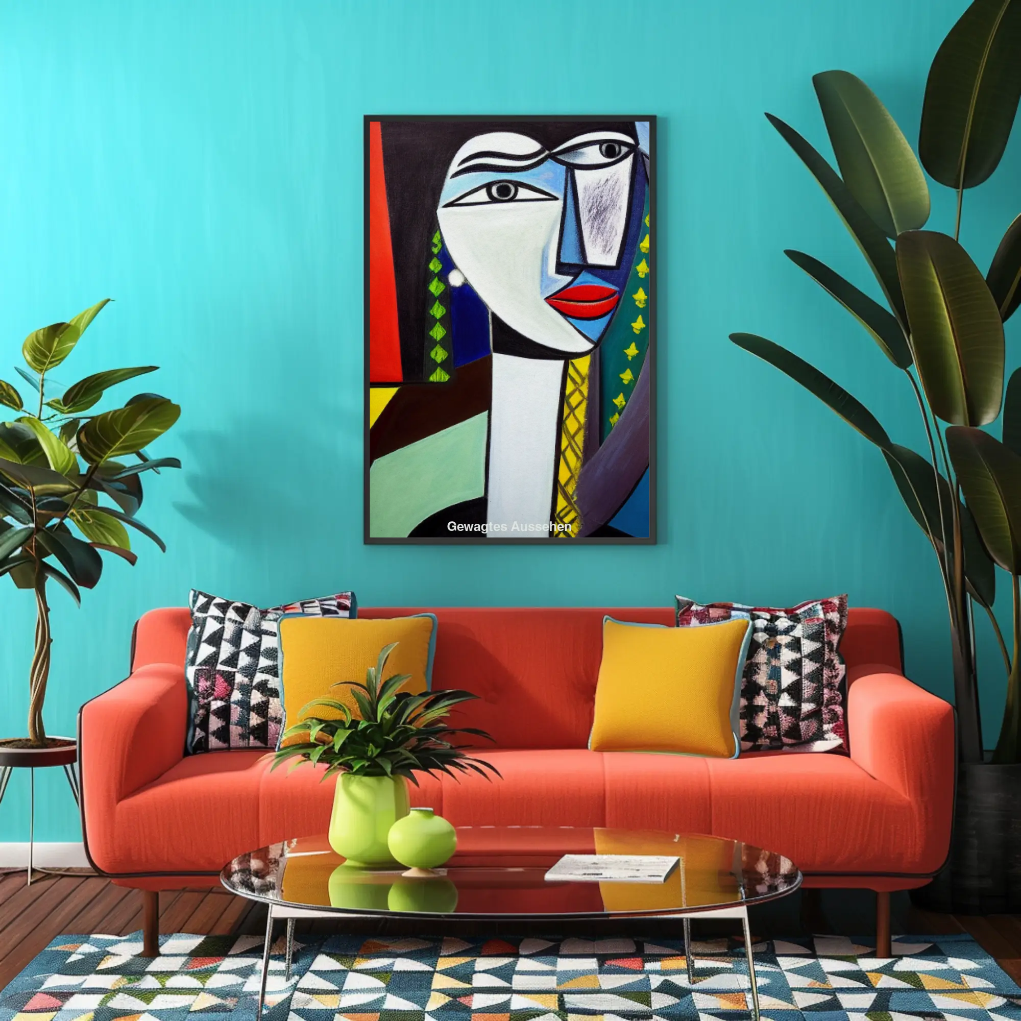 Abstraktes Portrait mit geometrischen Formen und kräftigen Farben