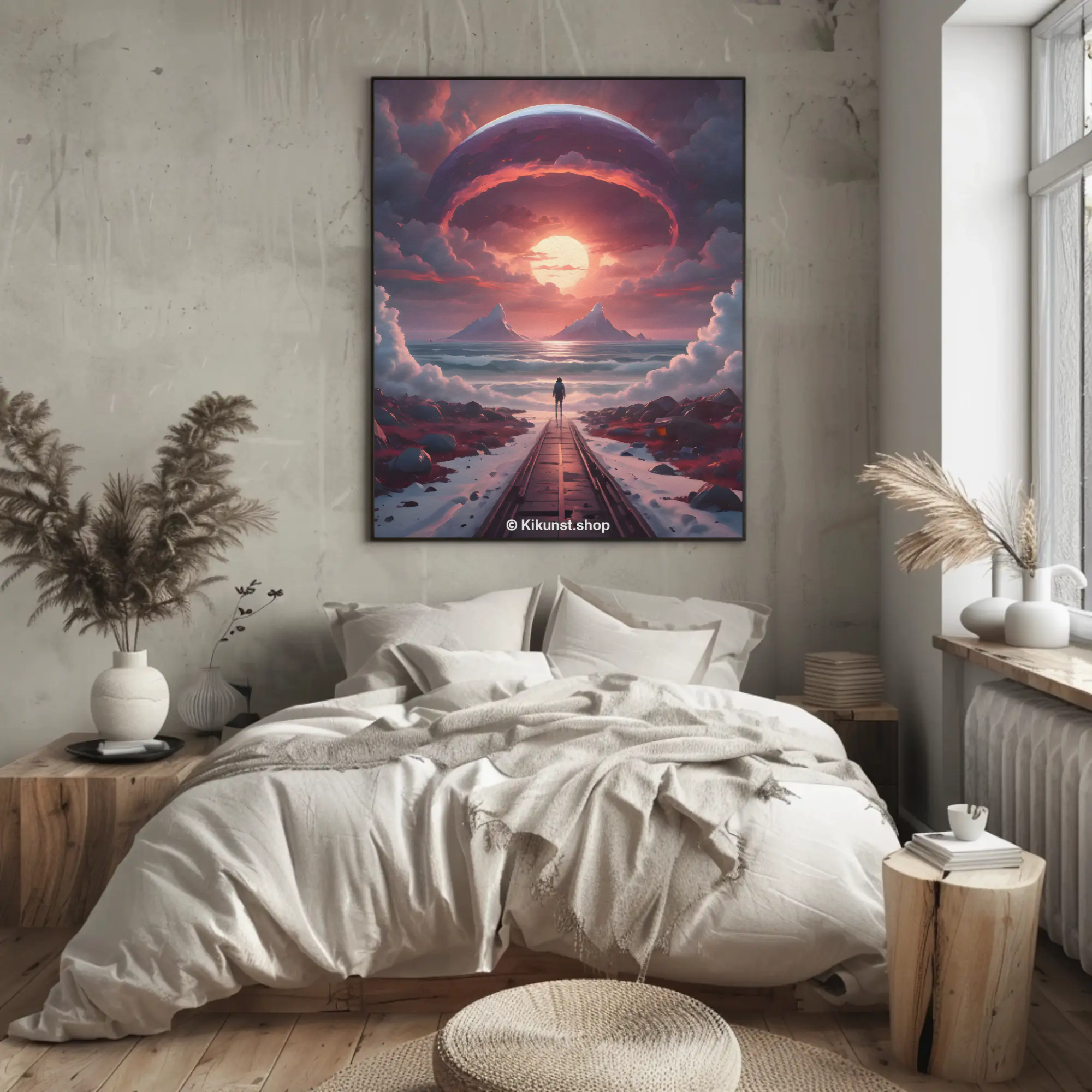 Fine Art Print mit leuchtendem Himmelstor in stilvollem Raum