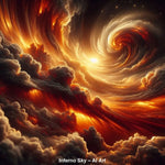 Inferno Sky – AI Art, feuriger Himmel mit Wirbel aus Licht, glühenden Wolken und epischer Energie.