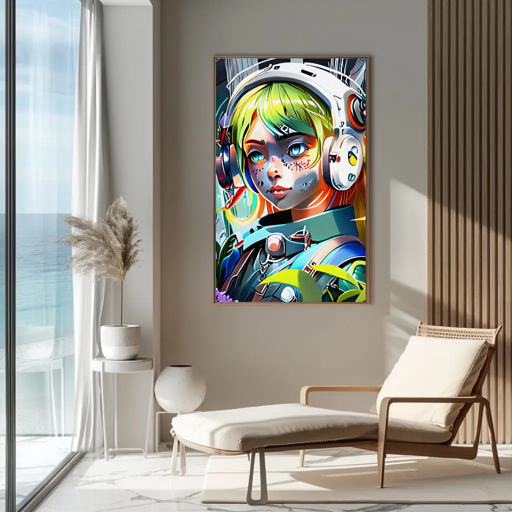 Modernes Wandbild mit leuchtenden Farben und ausdrucksstarker, futuristischer Gestaltung