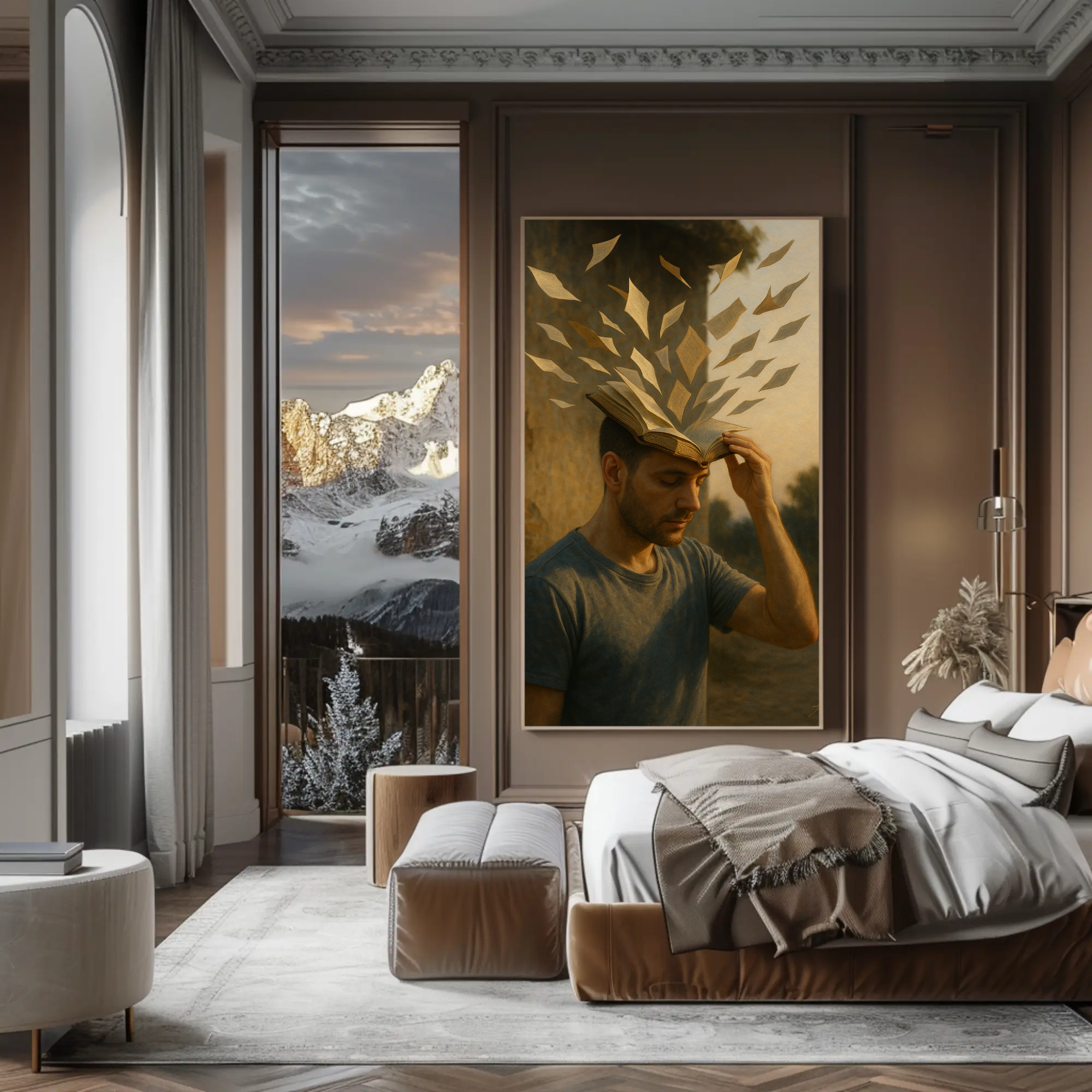 Künstlerischer Fine Art Print mit symbolischer Portraitszene und warmen Naturtönen im Wohnraum