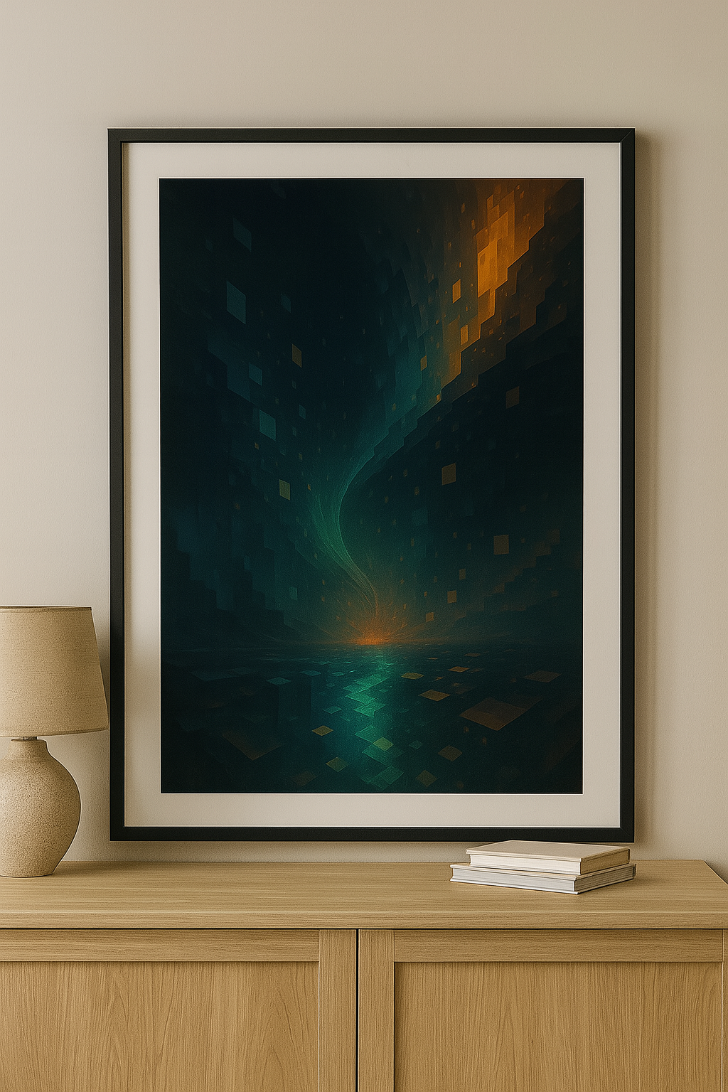Abstraktes Motiv mit leuchtendem Pfad als Fine Art Print im Raum