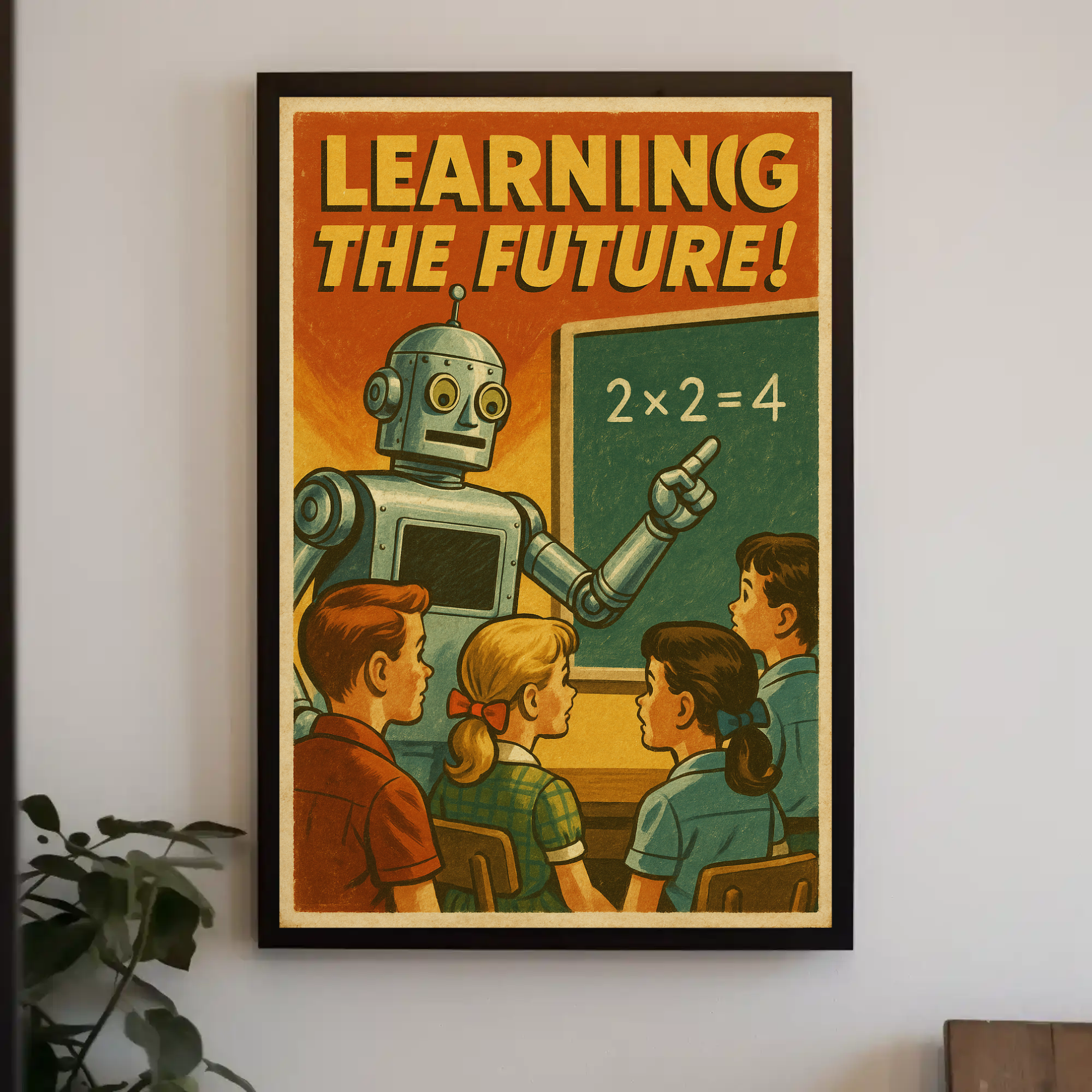 Modernes Poster zum Thema Lernen mit klarer Struktur und warmen Farbtönen