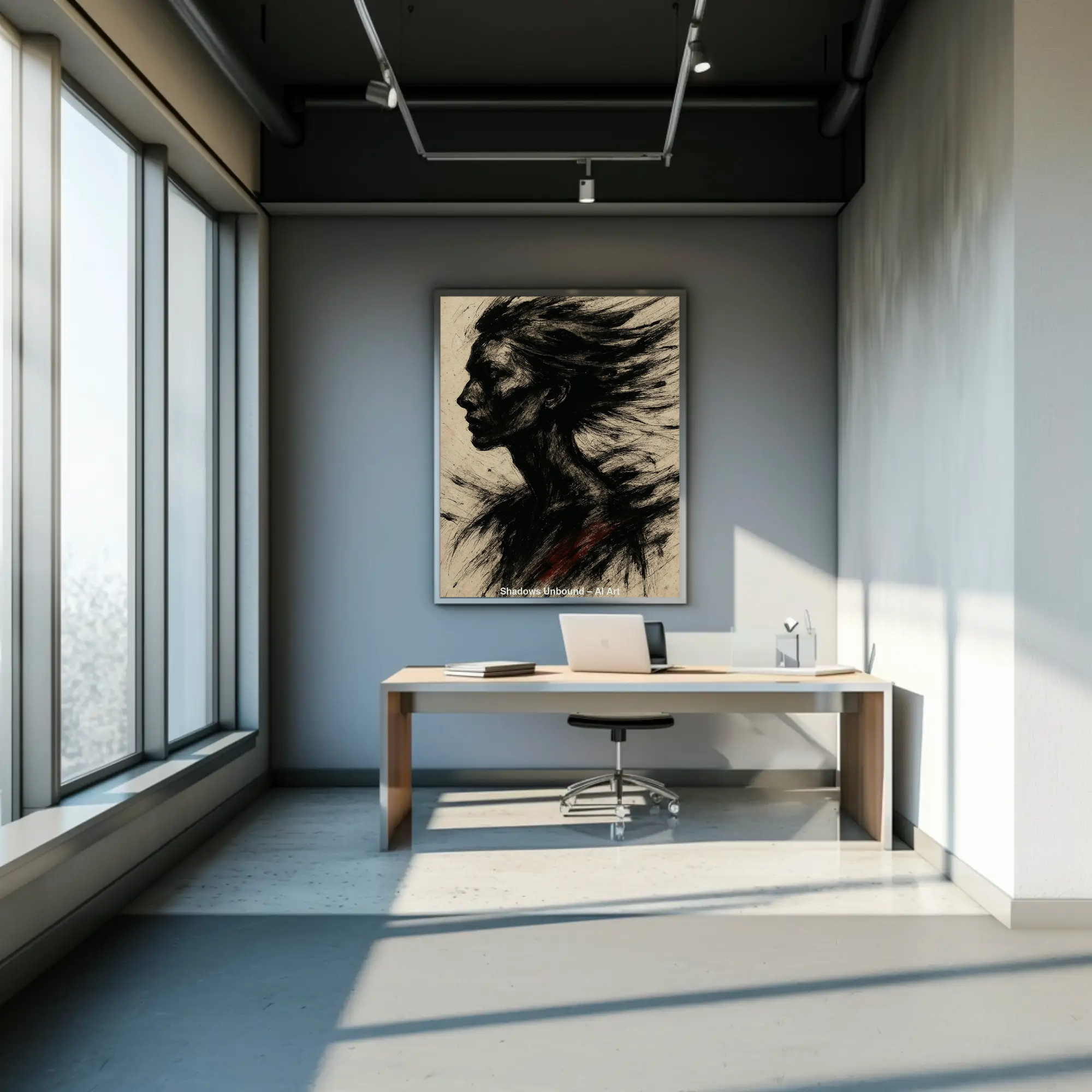 Ausdrucksstarkes abstraktes Portrait als modernes Wandbild in neutralen Farbtönen