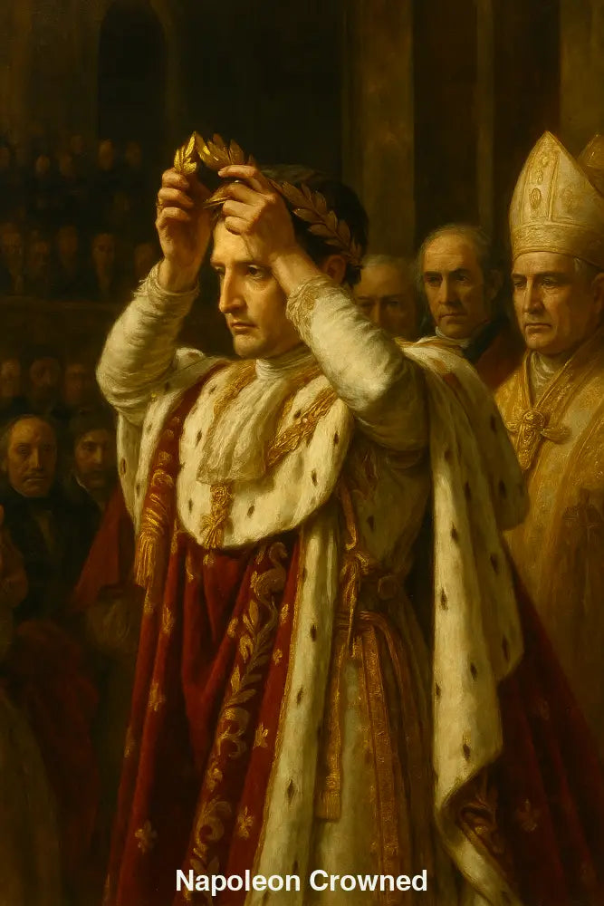Napoleon setzt sich selbst die Krone auf – eindrucksvolle historische AI Art über Macht und Selbstbestimmung