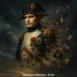 AI-Art-Porträt von Napoleon Bonaparte in Uniform mit zerfallenden Elementen.