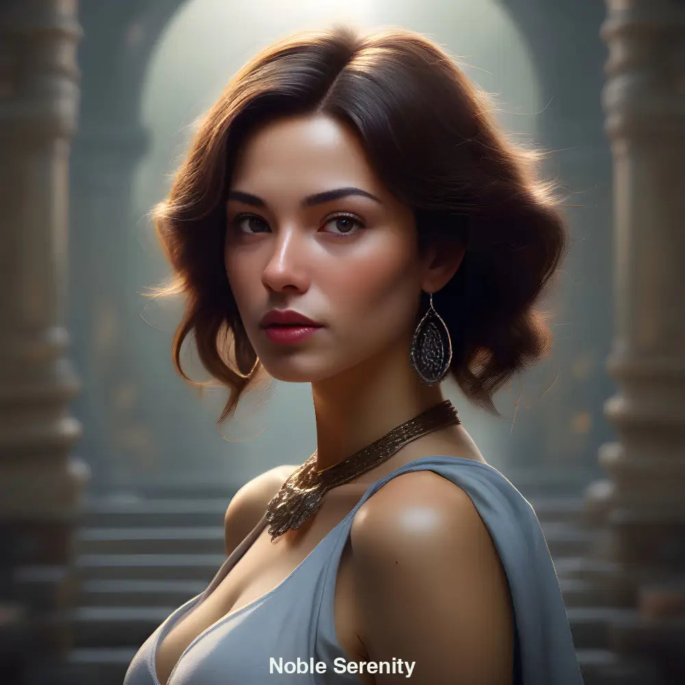 Anime-inspirierte Frau mit intensivem Blick in steinerner Kulisse – magisch, realistisch, geheimnisvoll