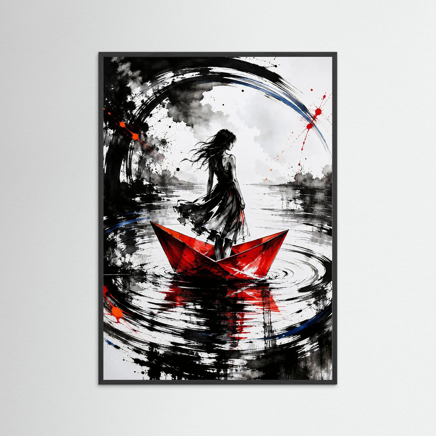 Gerahmter Kunstdruck "Paper Dreams" mit schwarzem Echtholzrahmen.