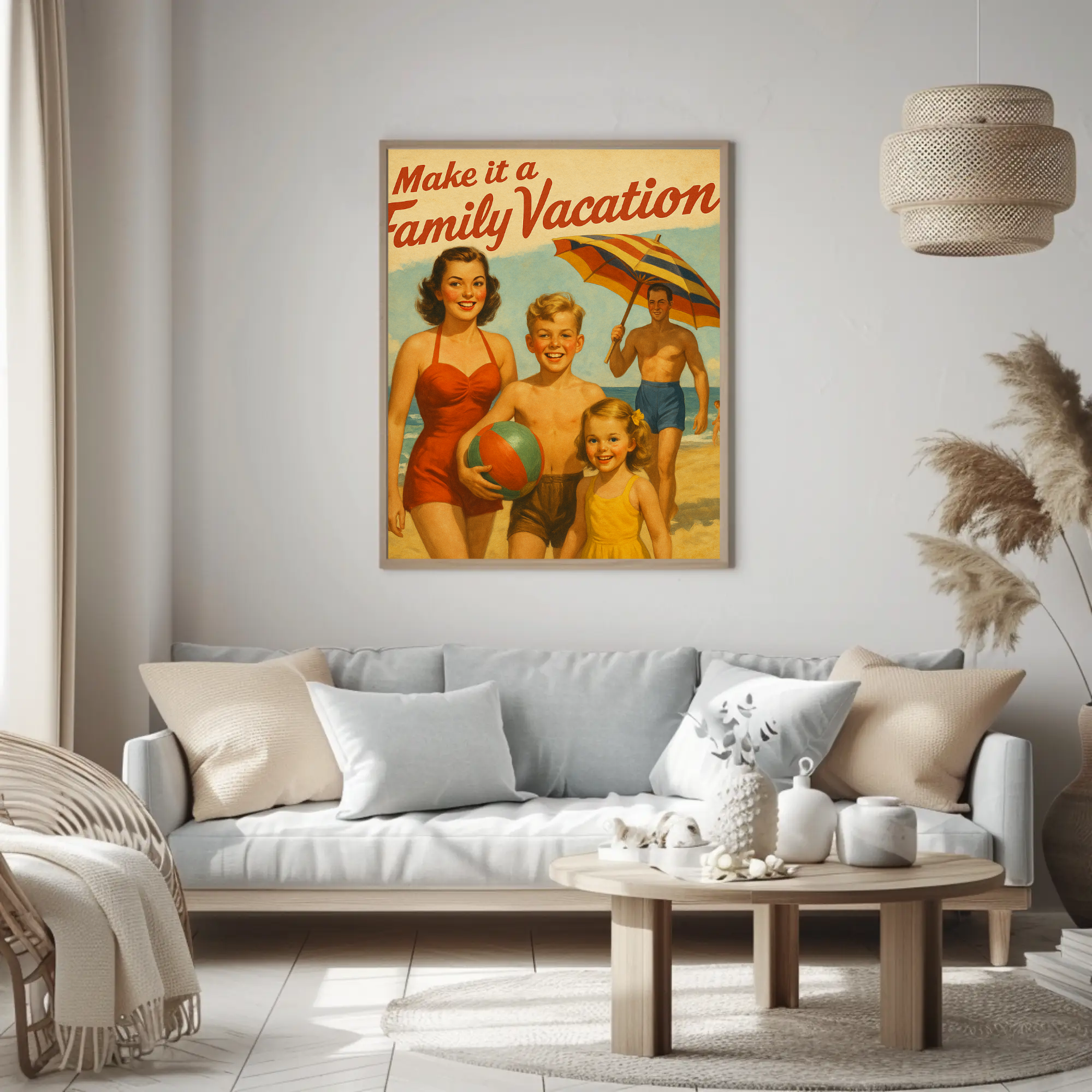Vintage-inspiriertes Familienposter mit sommerlicher Retro-Atmosphäre