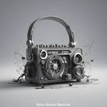 Digitale Illustration einer retro-futuristischen Musikmaschine mit Lautsprechern, Knöpfen und Kabeln im Vintage-Stil