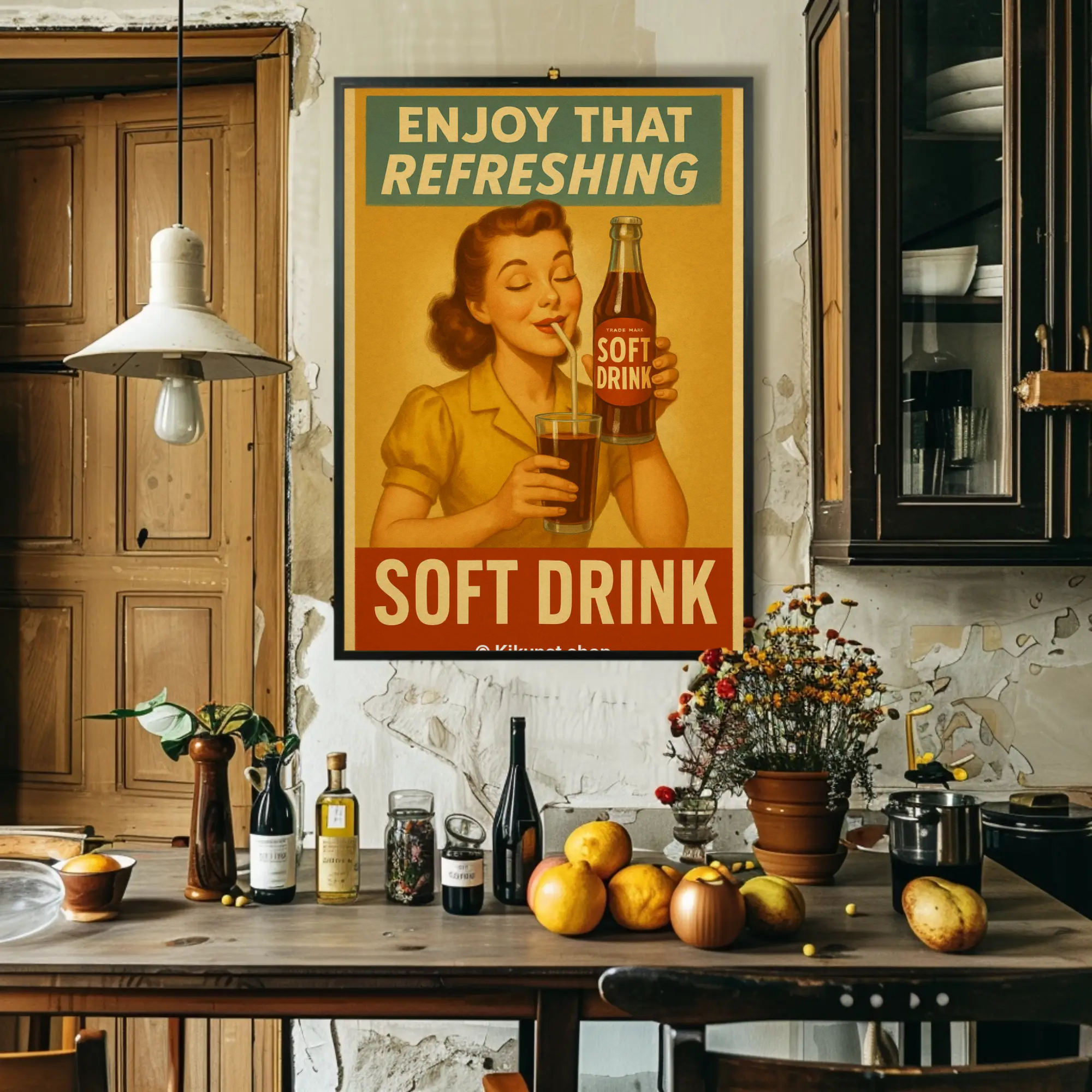 Vintage Werbeposter mit nostalgischem Softdrink Motiv als Wandbild
