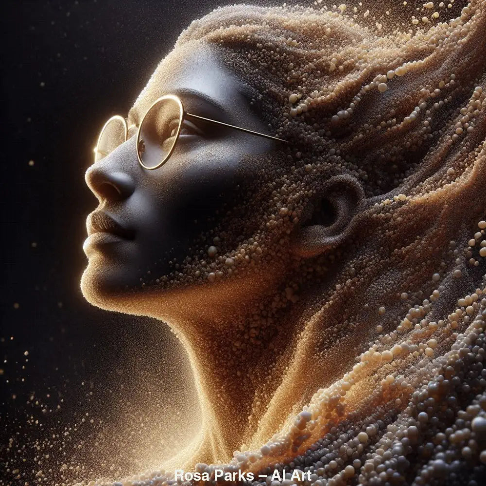 Rosa Parks – AI Art, symbolisches digitales Kunstwerk über Mut, Gleichheit und innere Stärke.