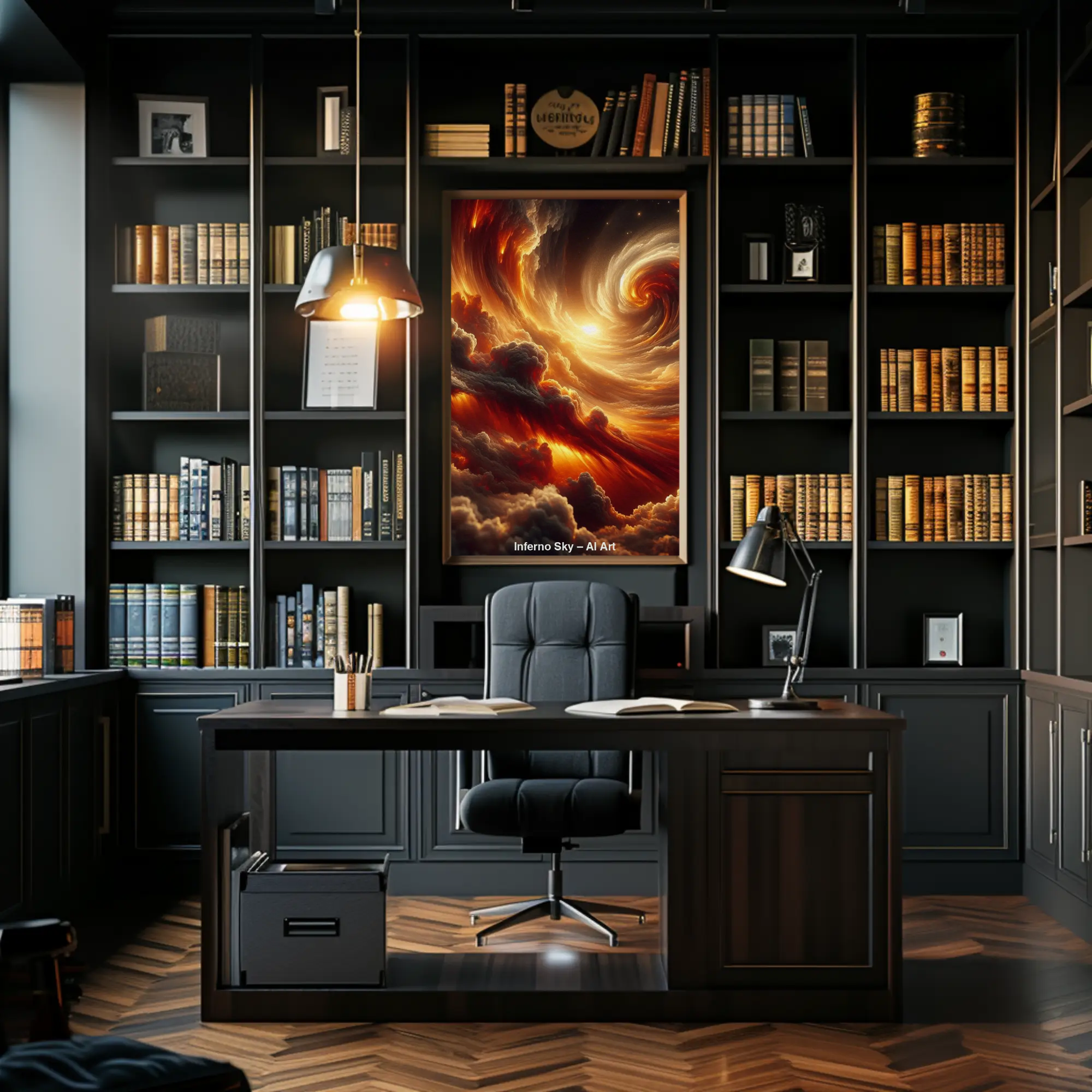 Spiralförmiger Himmel aus Feuer und Wolken mit leuchtendem Zentrum