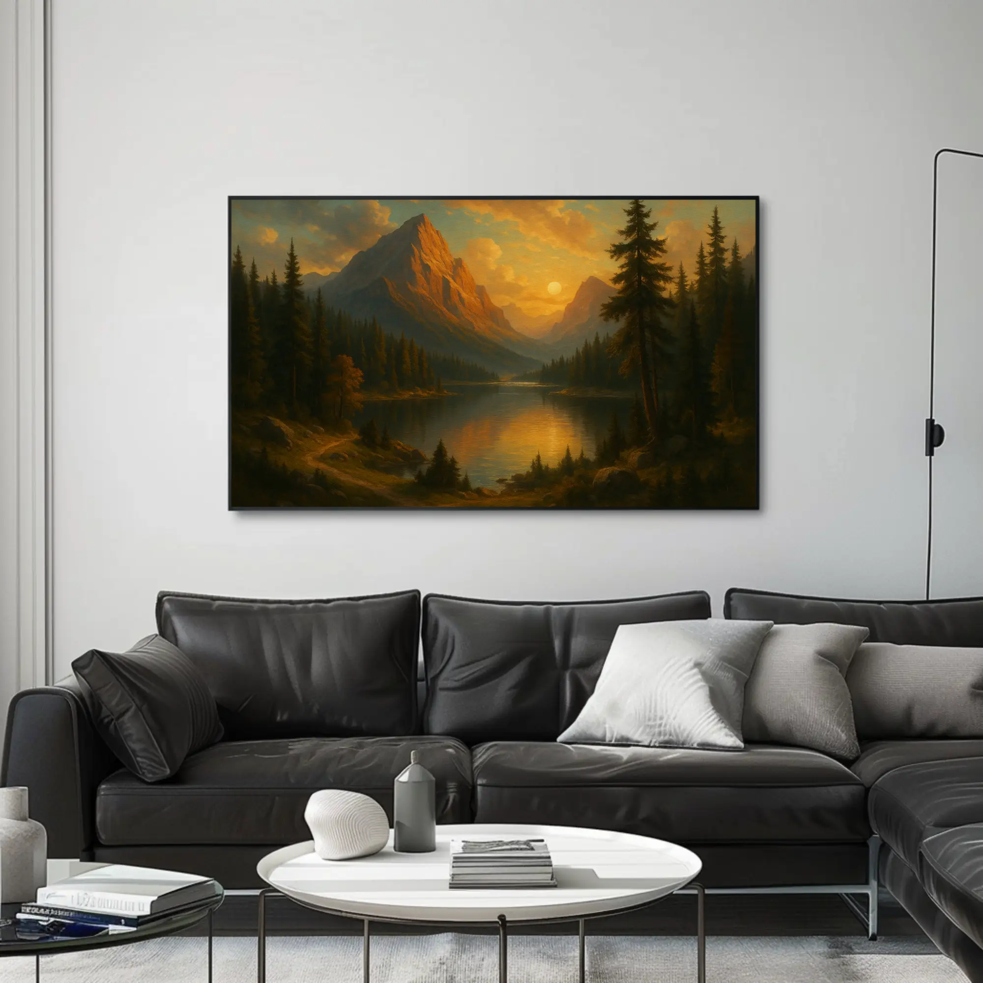 Berglandschaft mit See und warmem Licht in ruhiger Atmosphäre