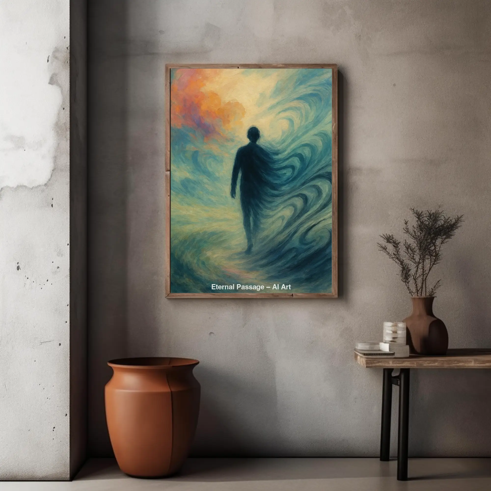 Modernes Wandbild mit fließenden Strukturen in heller Einrichtung