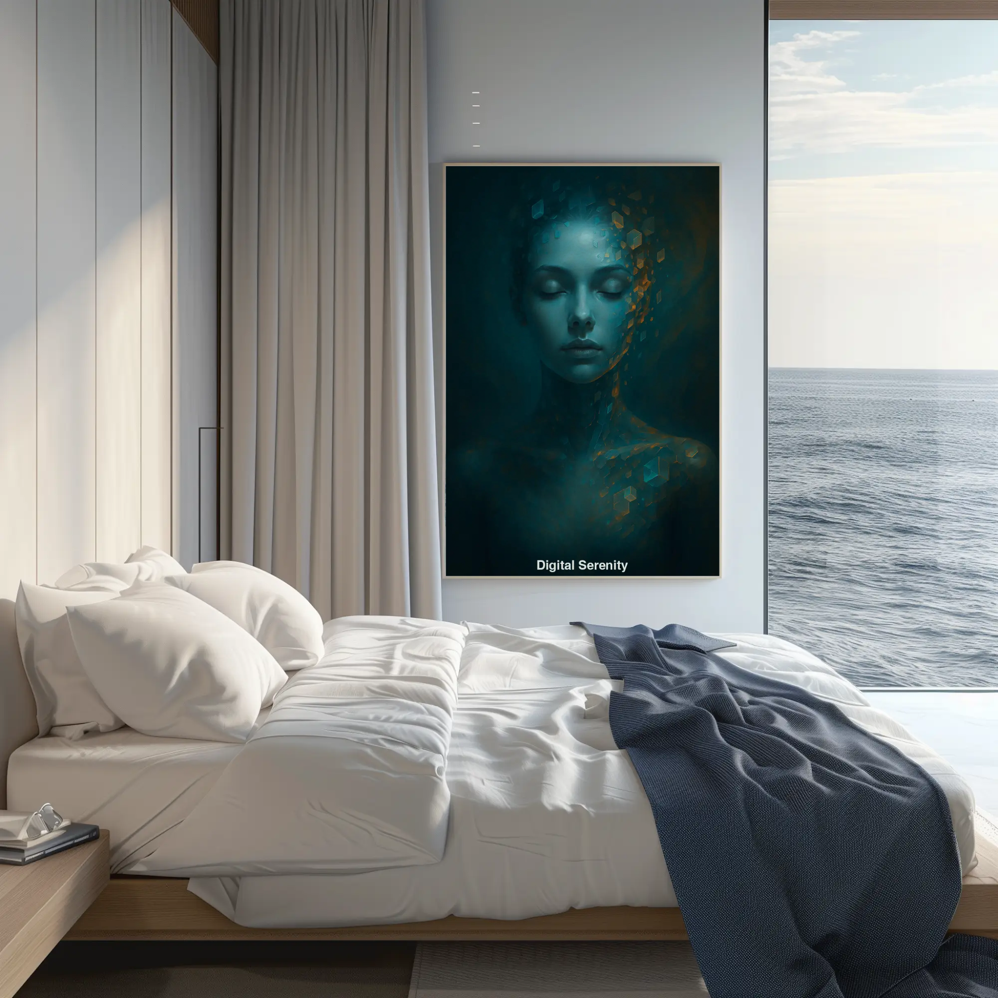Feines Porträt mit Lichtpartikeln als Fine Art Print im Raum