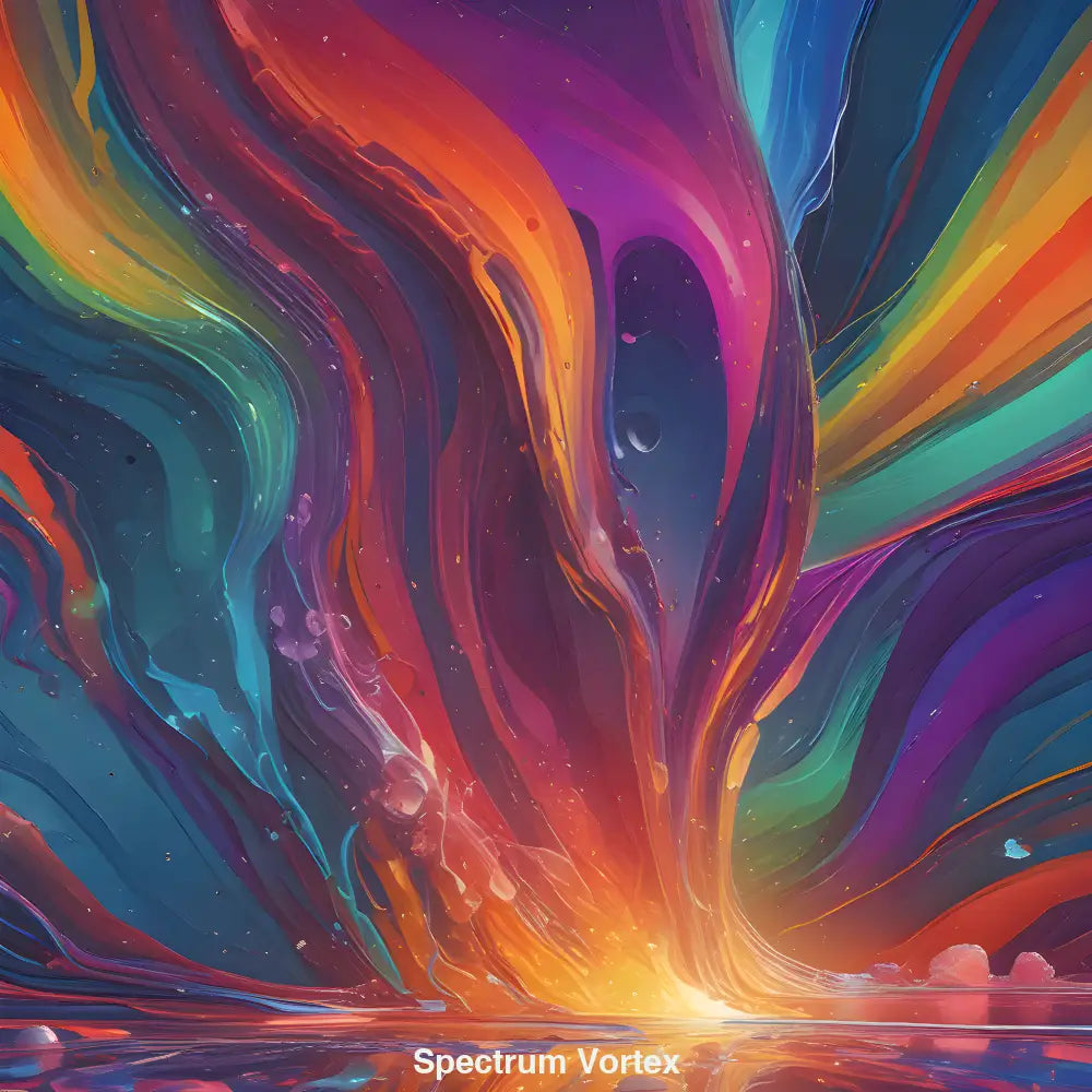 Abstrakte, farbenprächtige Darstellung eines wirbelnden Spektrums, das wie ein energiegeladener Vortex in leuchtenden Farben