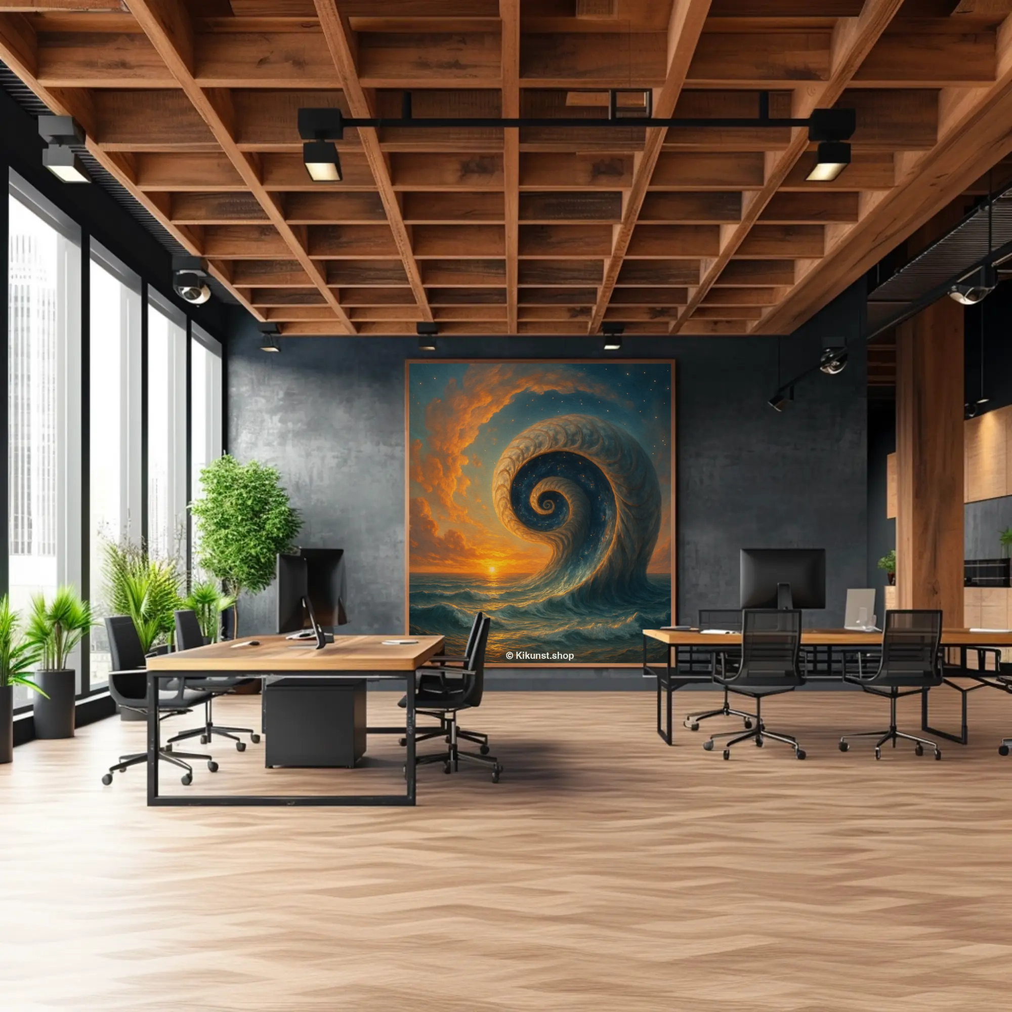 Spiralförmiges Kunstmotiv als Fine Art Print in moderner Umgebung