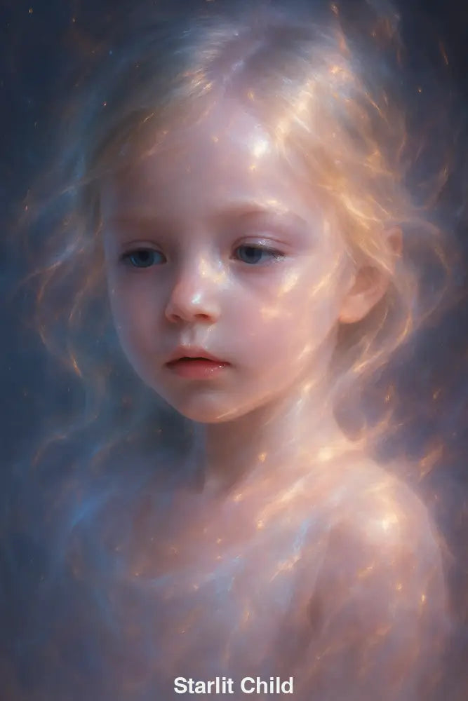 Porträt eines Kindes in starlight-artiger Lichtstimmung – emotionale, sanfte AI Art mit digitaler Magie